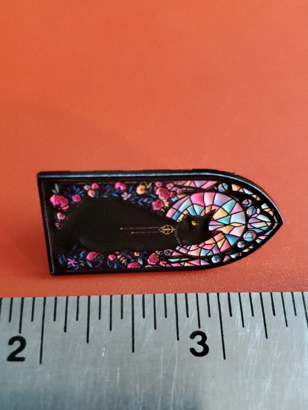 Black Cat Stained Glass Enamel Pin - Iridescent Accents